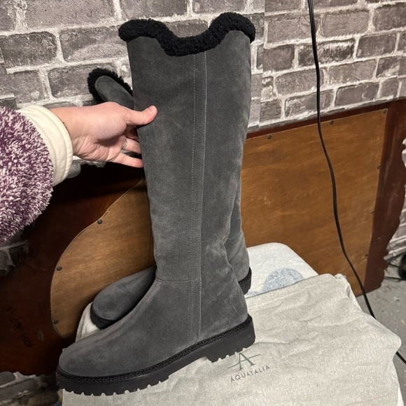 NEW AQUATALIA SHEARLING FUR LINED Mikenna Grey Suede Knee High Boots - Picture 8 of 14